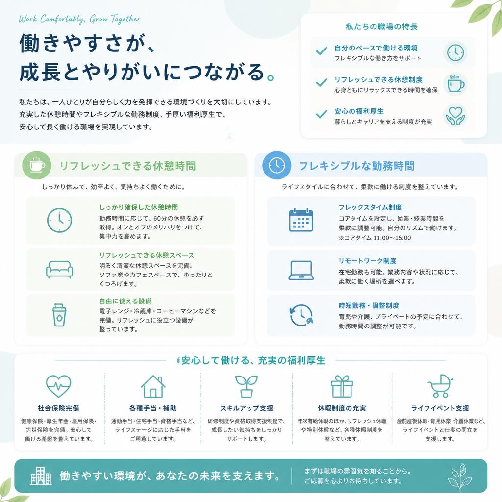 働きやすい環境と充実した福利厚生
